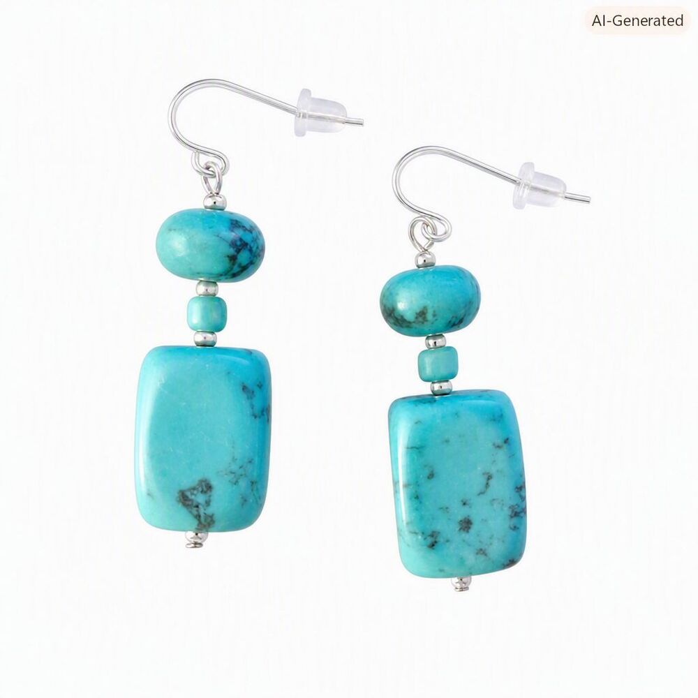VTG Style Southwestern Silver Tone Metal Teal Blue Glass Beaded Dangle Earrings